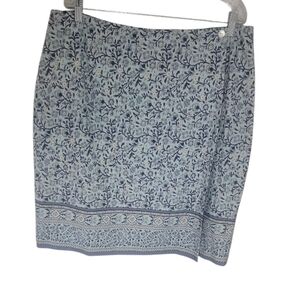 Charther Club blue cream floral paisley print button wrap skirt size 16W
